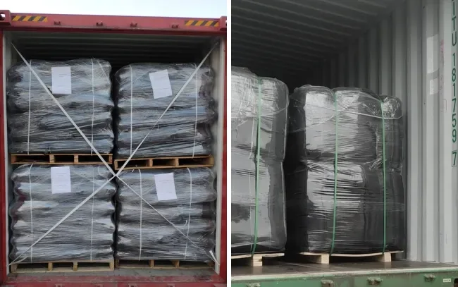 Palletized activated carbon bags loaded into shipping containers