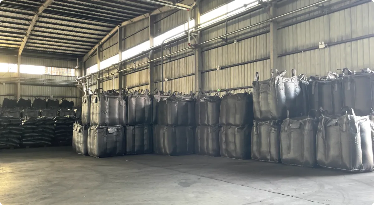 Finished pelletized activated carbon ready in the warehouse